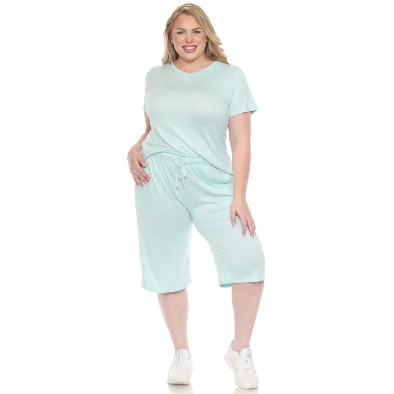 Women's Plus Size Soft Capri Pajama Lounge Set