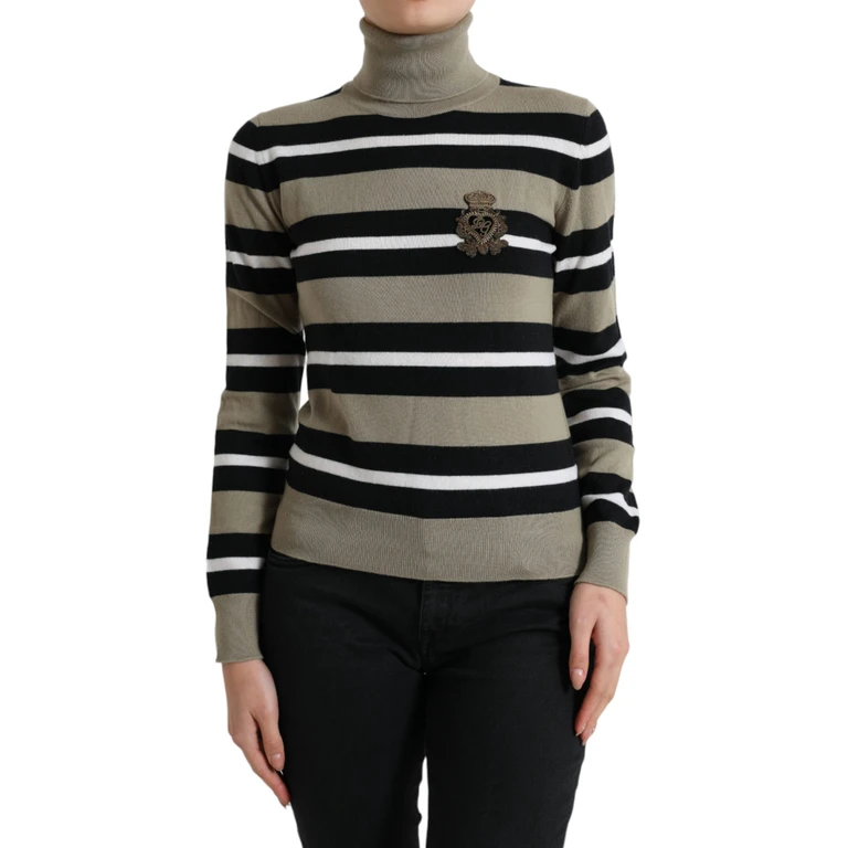 Dolce & Gabbana Multicolor Stripes Logo Turtle Neck Pullover Sweater Virgin Wool Clothing - Women