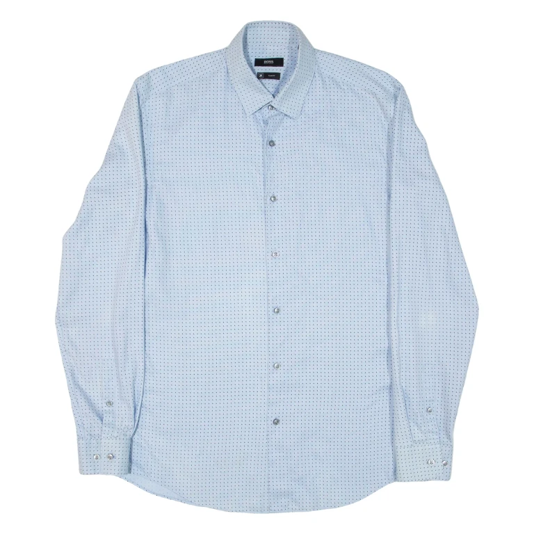 BOSS Slim Fit Mens Shirt Blue Spotted Long Sleeve M