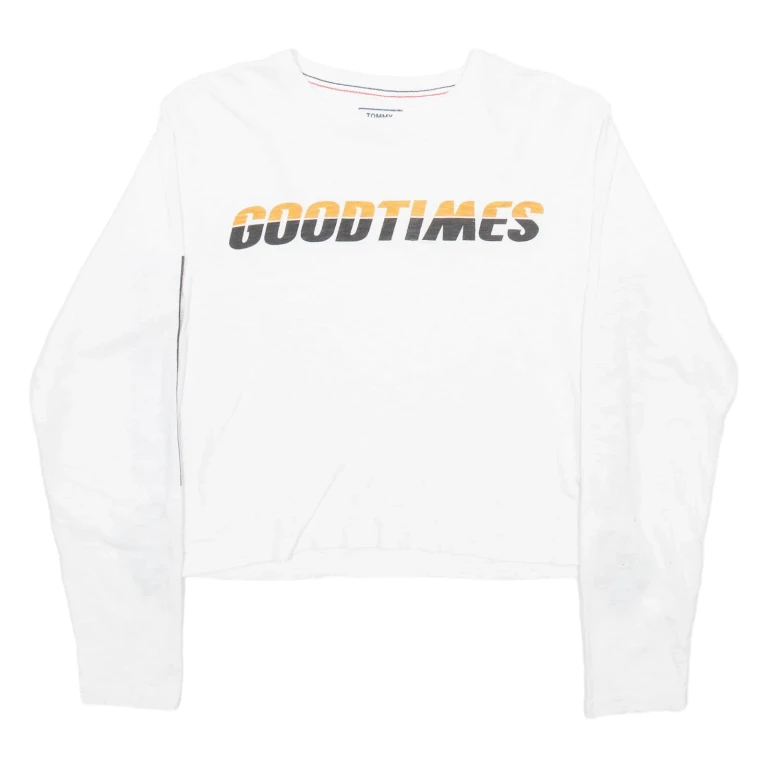 TOMMY HILFIGER Crop Womens T-Shirt White Long Sleeve S