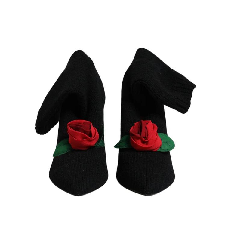 Dolce & Gabbana Black Stiletto Heels Mid Calf Boots Shoes Fabric (stretch) - Women