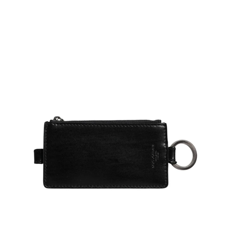 Dolce & Gabbana Black Horse Leather Lanyard Logo Card Holder Wallet - Men