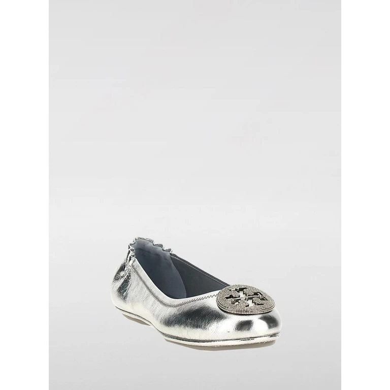 Silver Leather Ballet Flats - Women