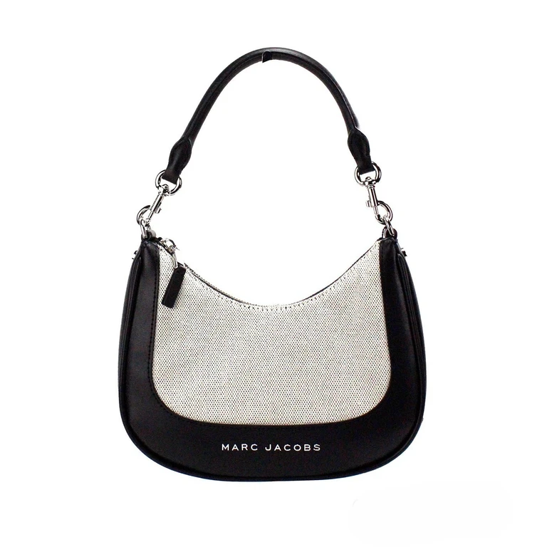 Marc Jacobs Natural Black Canvas Leather Hobo Shoulder Handbag Purse Silver - Women