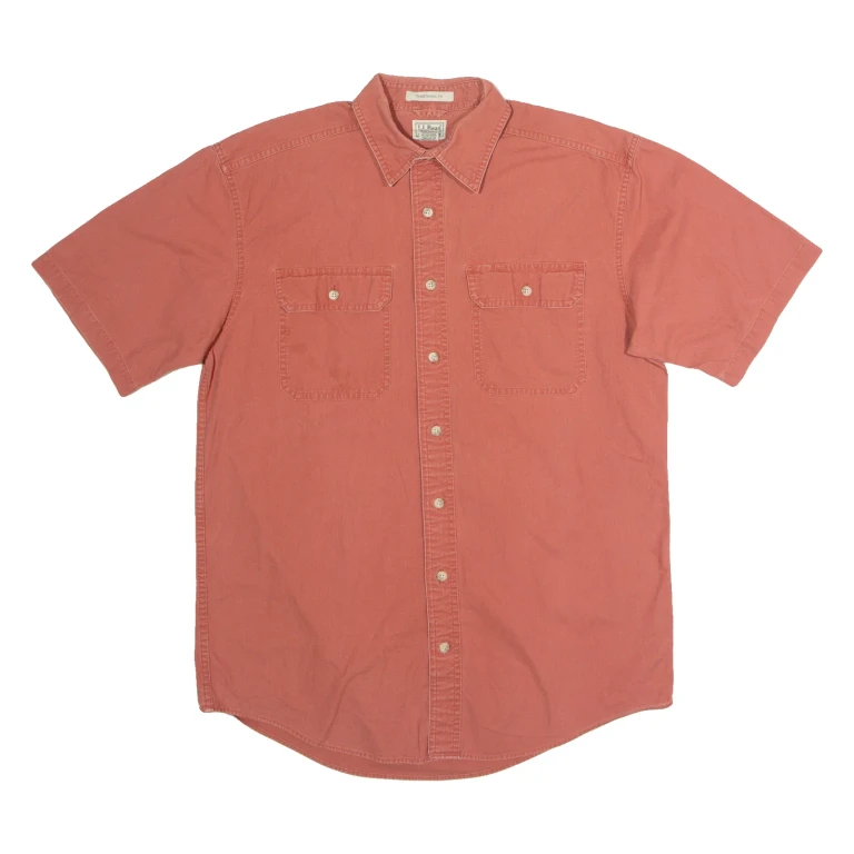 LL BEAN Mens Plain Shirt Red 90s M