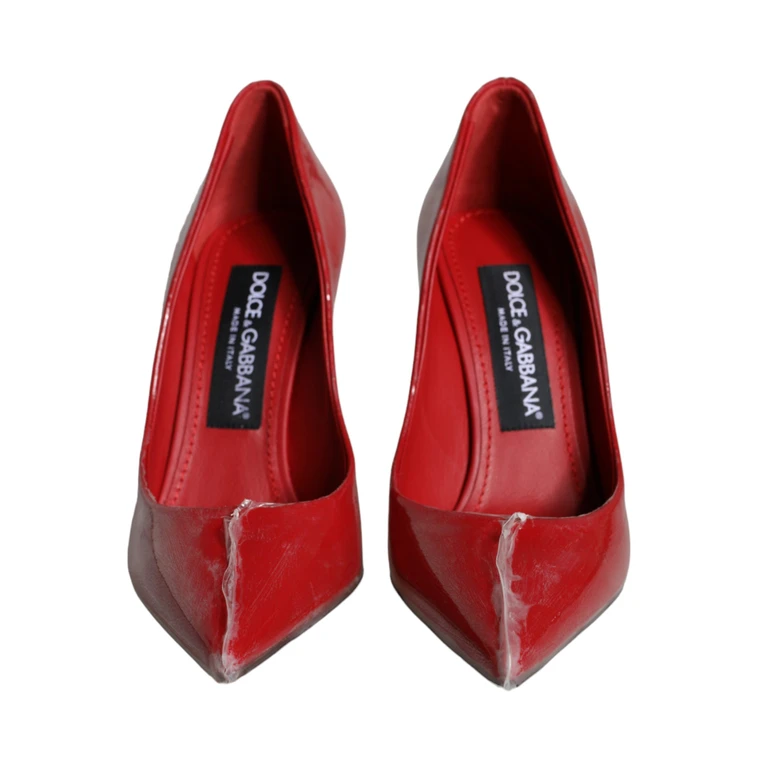 Dolce & Gabbana Red Patent Leather Faux Pearl Heels Pumps Shoes - Women