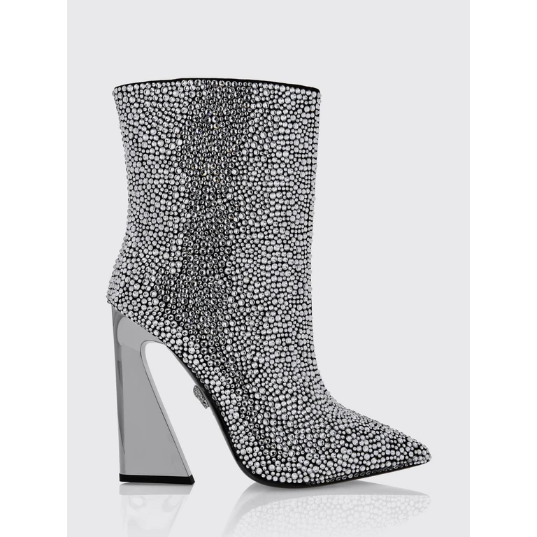 Almond-Toe Leather Ankle Boots with Swarovski Crystals and High Heels (AAASWSE0577PLE010N0260)