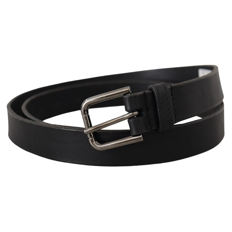 Dolce & Gabbana Black Calf Leather Logo Engraved Metal Buckle Belt - Men