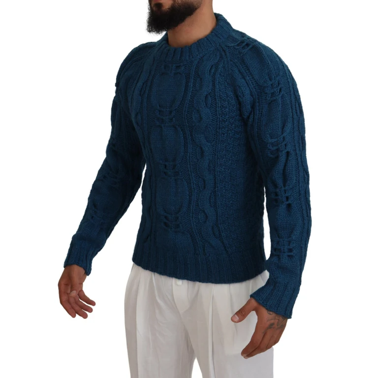 Dolce & Gabbana Blue Knitted Wool Alpaca Pullover Sweater Clothing - Men