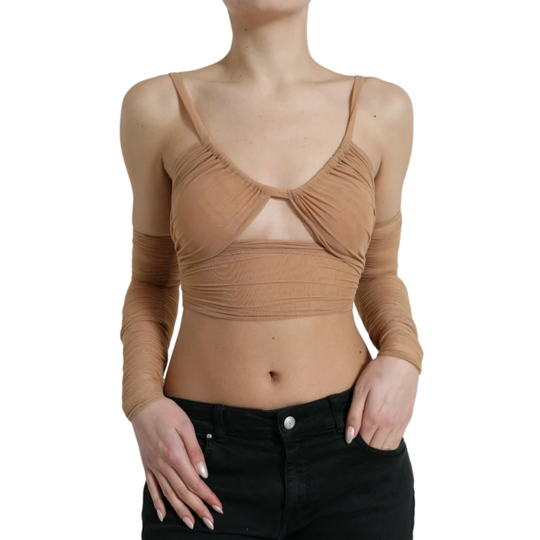 Dolce & Gabbana Brown Nylon Stretch Open Shoulder Cropped Top Elastane - Women