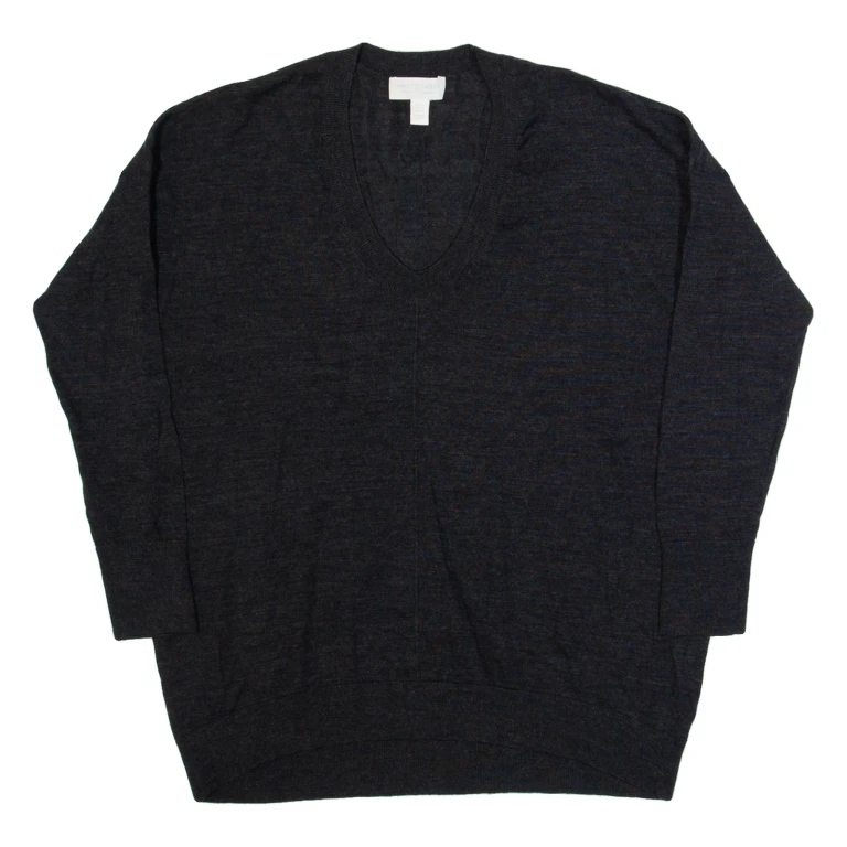 THE WHITE COMPANY Womens Jumper Grey V-Neck Tight Knit Wool UK 6