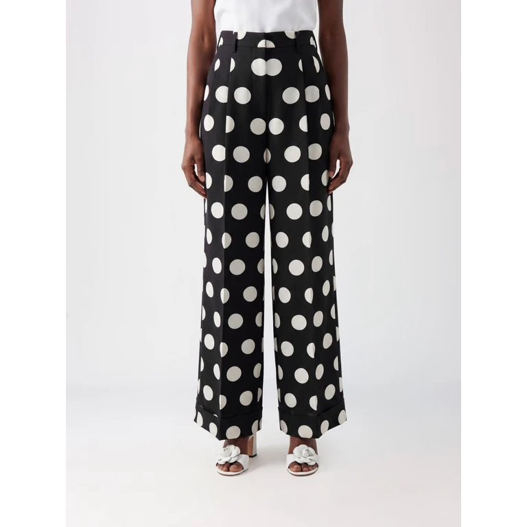 High-Waisted Polka Dot Crêpe Wide-Leg Trousers (JQP0330511)