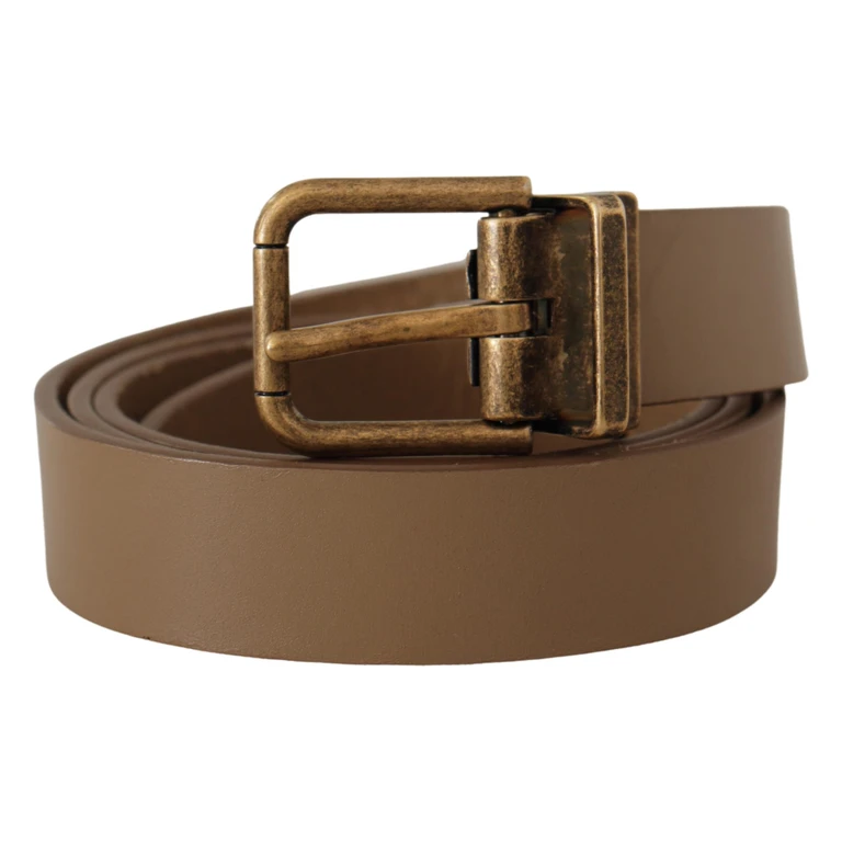 Dolce & Gabbana Brown Solid Leather Brass Buckle Classic Belt - Men