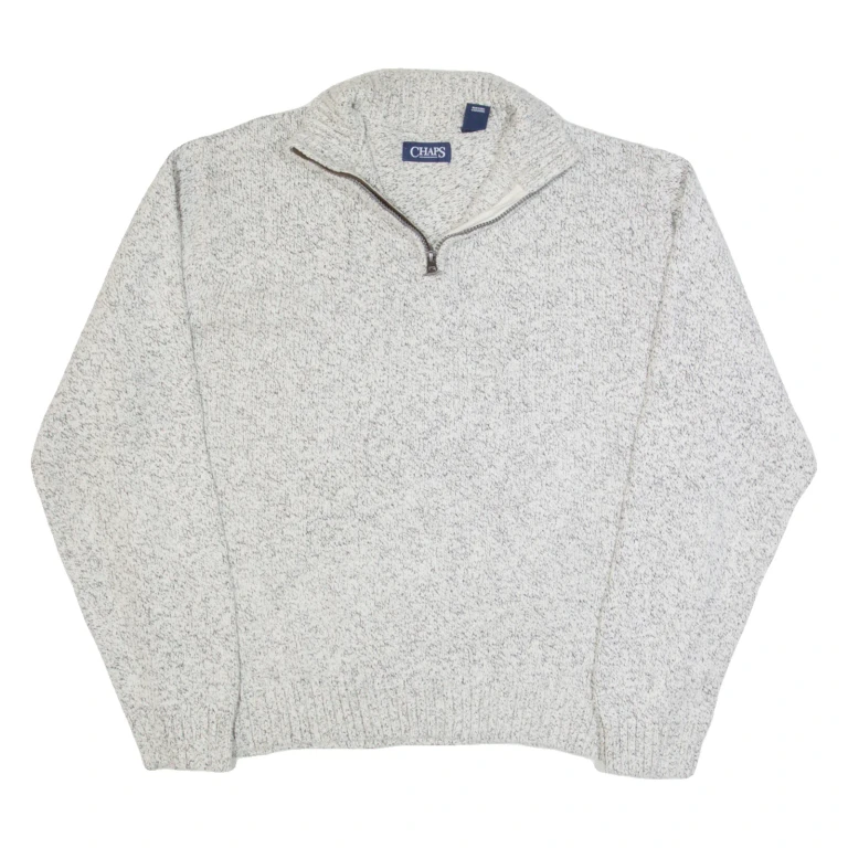CHAPS Mens Jumper Grey 1/4 Zip Tight Knit L