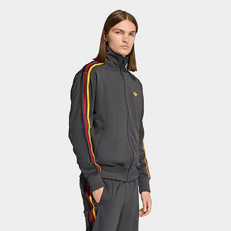 adidas Men's Originals adicolor Sport Firebird Track Jacket in Utility Black/Collegiate Gold/Team Power Red Size: Small
