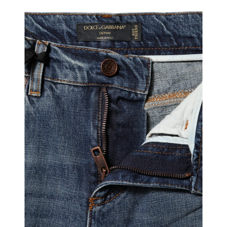 Dolce & Gabbana Blue Cotton Tattered Mid Waist Denim Jeans Clothing - Women