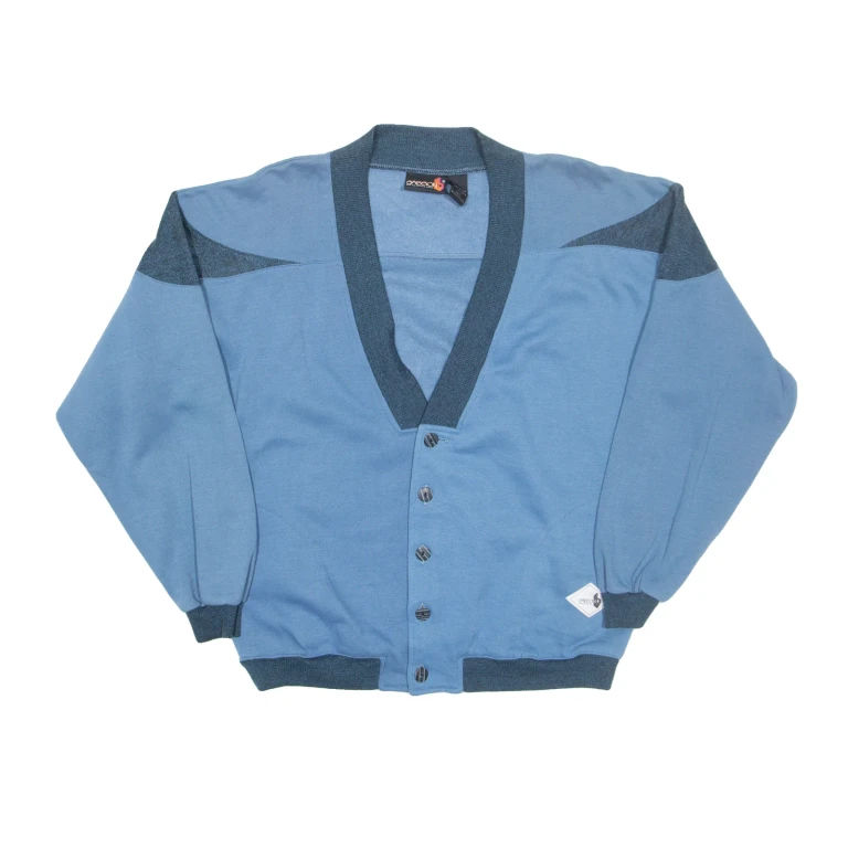 Button Up Mens Sweatshirt Blue V-Neck L