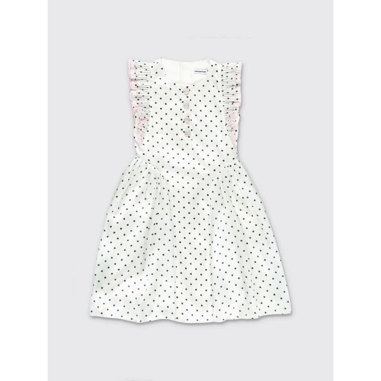 Girl's Polka-Dot Satin Ceremony Dress with Jewel Buttons (SS26719MC)