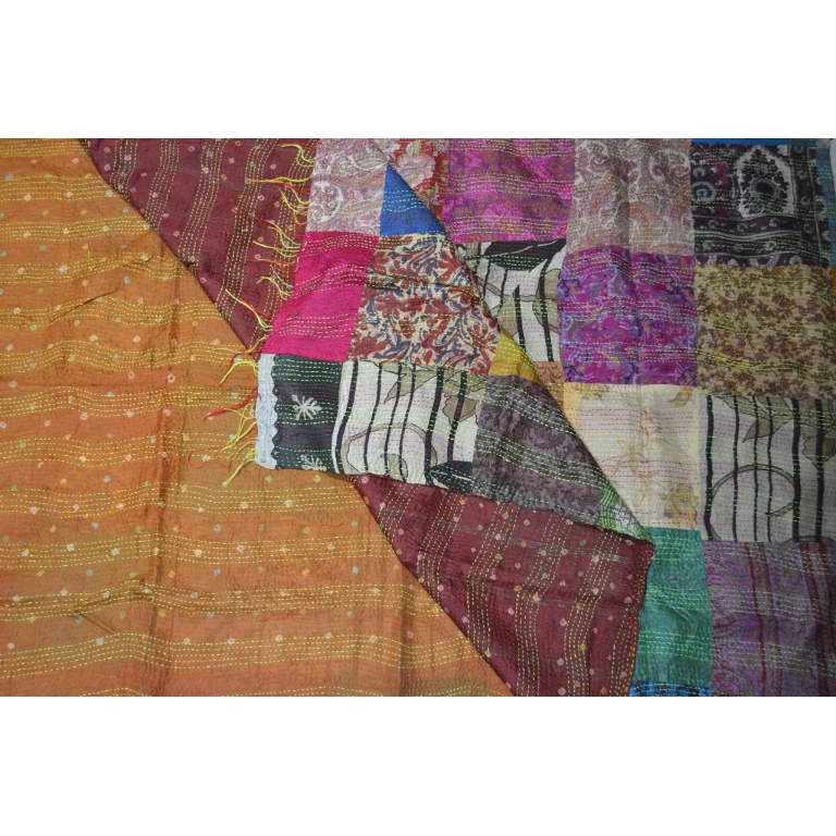 Hand Stitched Kantha  Silk  Vintage throw