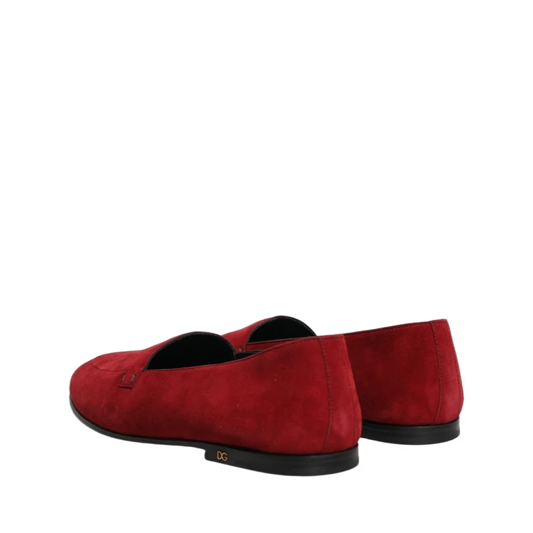 Dolce & Gabbana Red Suede Logo Slip On Flats Loafers Shoes Leather - Men