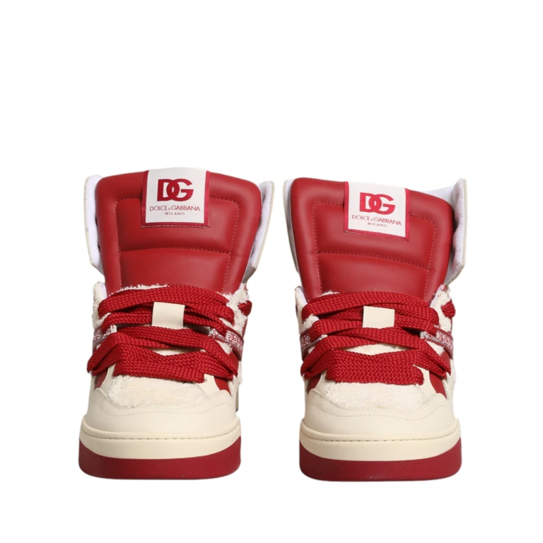 Dolce & Gabbana White Red Custom 2.zero High Top Men Sneakers Shoes And Leather - Men