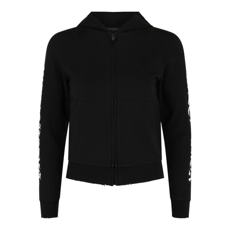 Distressed Print Logo Zip-Up Hoodie