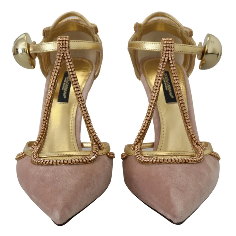 Dolce & Gabbana Pink Crystal T-Strap Heels Pumps Shoes Retina Gros Grain - Women