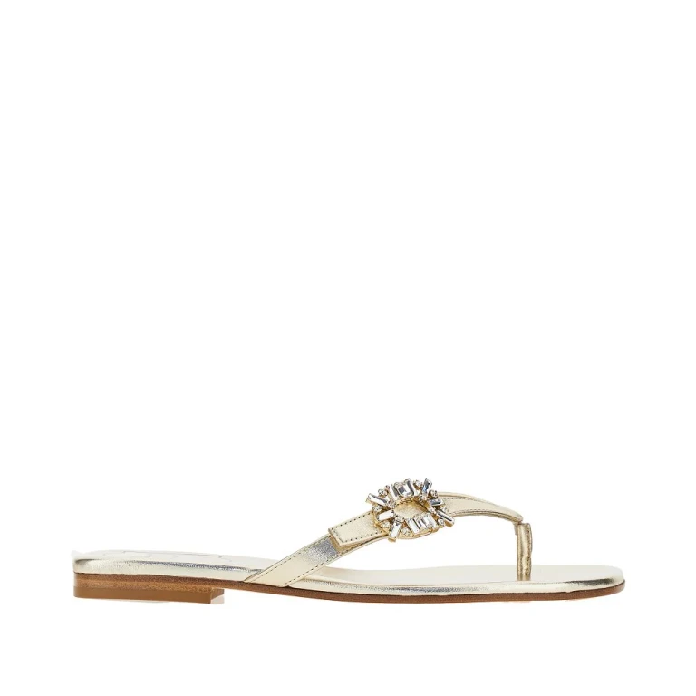 ROGER VIVIER Metallized nappa leather thong slides Woman 36
