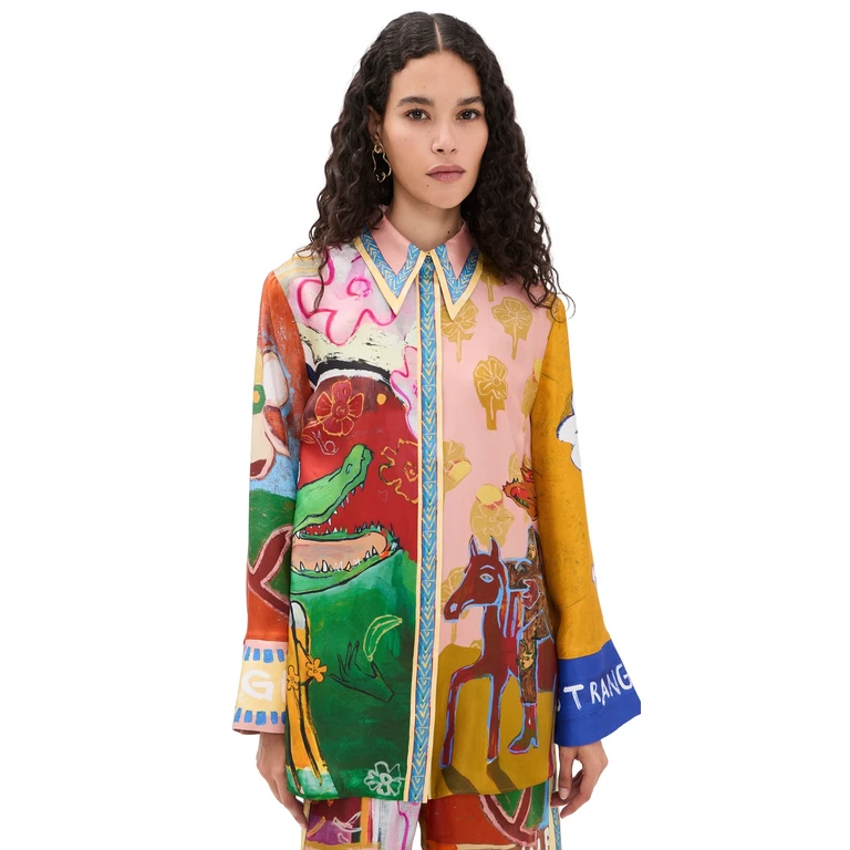 ALÉMAIS Mlak Silk Button Down Shirt Multi 12