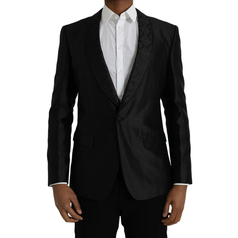 Dolce & Gabbana Black Martini Single Breasted Coat Blazer Silk Polyester Clothing - Men