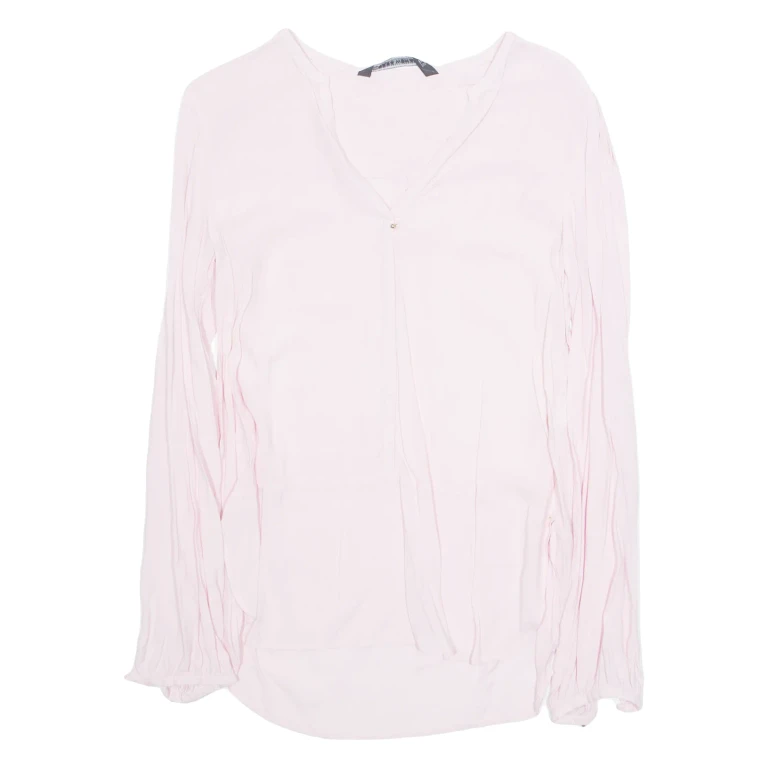 ZARA Womens Blouse Pink V-Neck Long Sleeve XS