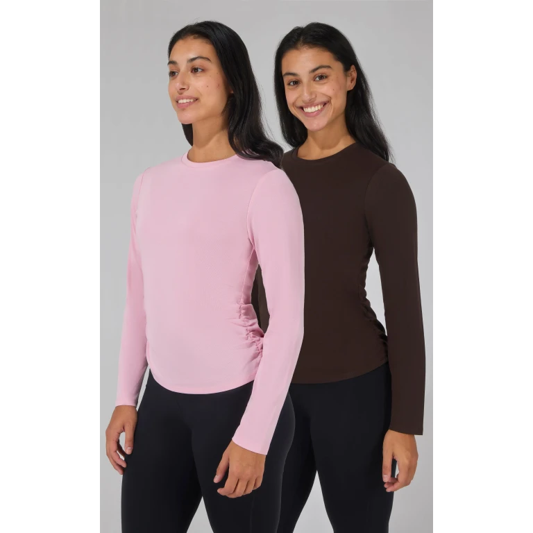2 PK Side Ruched Long Sleeve Top