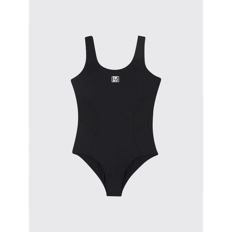 Girl's One-Piece Swimsuit in Nylon with Contrast Logo and U-Neck (D6256409B)