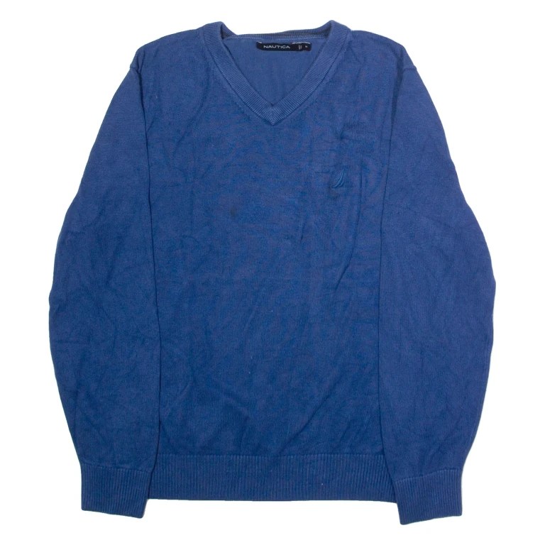 NAUTICA Mens Jumper Blue V-Neck Tight Knit M