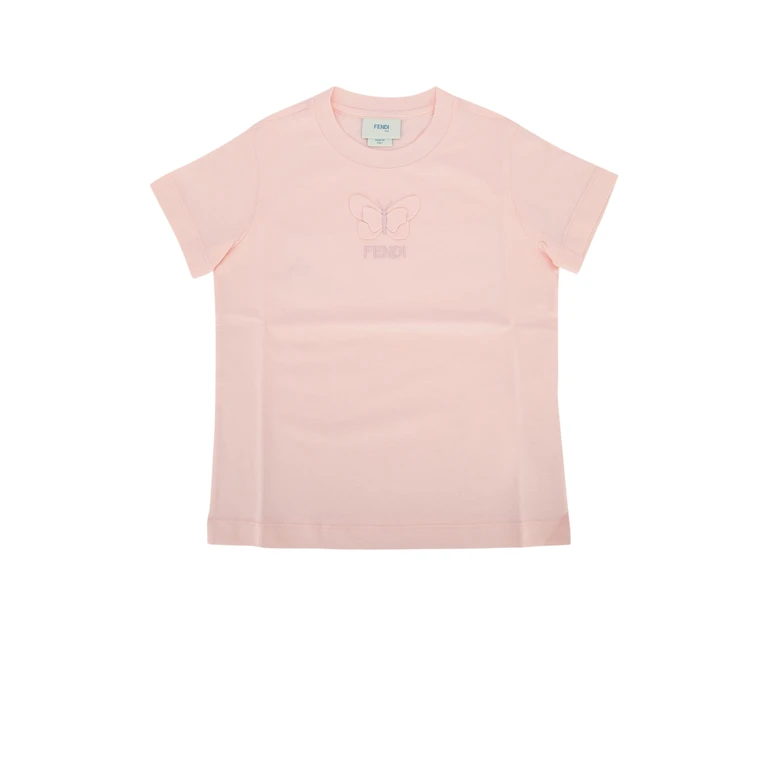 Fendi Kids T-Shirt Jersey Tinto Rosa Peony Rosapeony Co Ricamo:pl