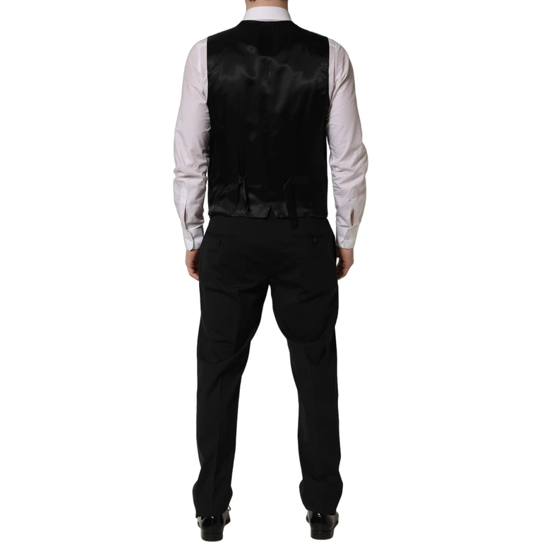 Black Wool Slim Fit Formal 3 Piece Men Suit Virgin Elastane - Men