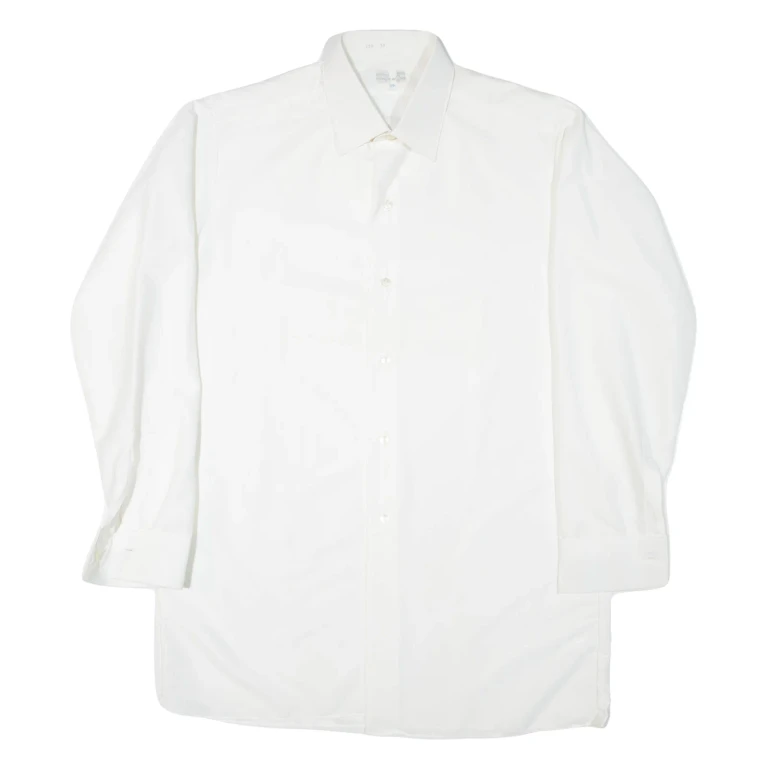 ACKERMAN Mens Plain Shirt White Long Sleeve L