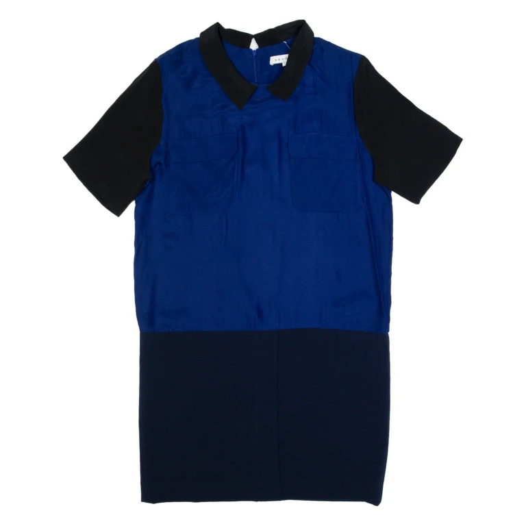 SANDRO Womens Day Dress Blue Silk Short Sleeve Knee Length M