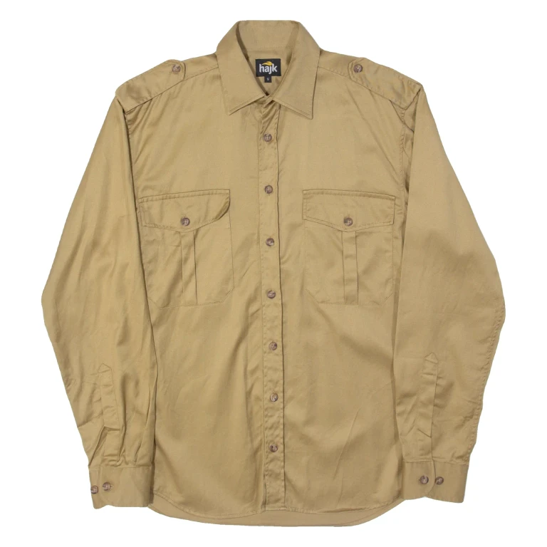 HAJK Mens Plain Shirt Brown Long Sleeve S