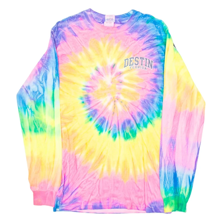 GILDAN Destin Florida Mens Tie Dye T-Shirt Pink Long Sleeve USA S