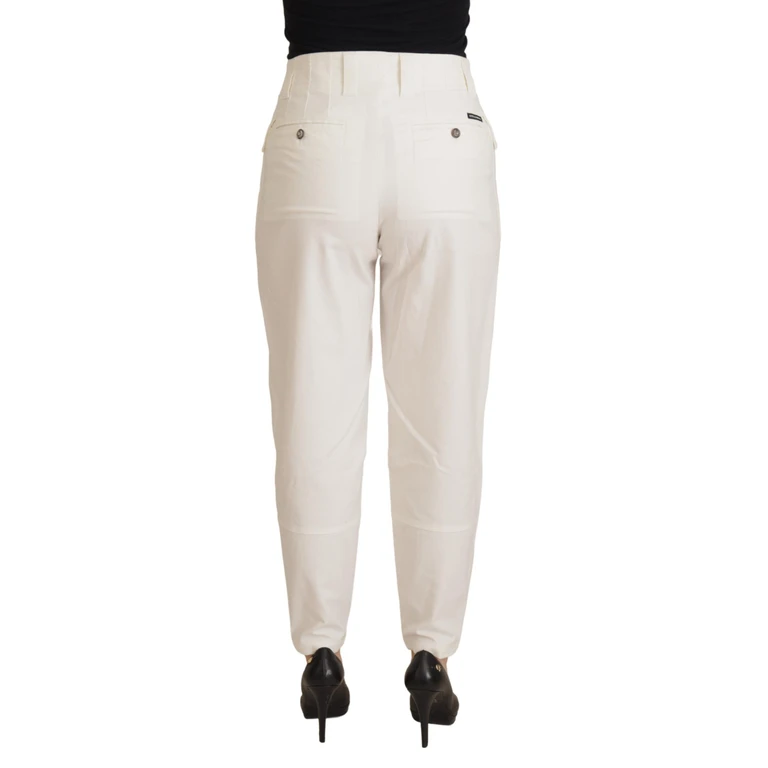 Dolce & Gabbana White High Waist Tapered Women Cotton Pants Elastane - Women