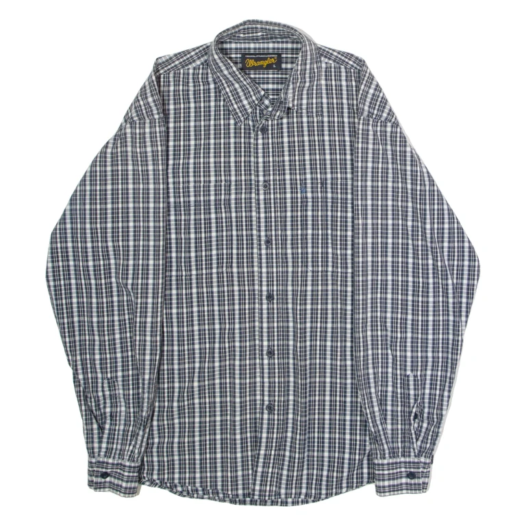 WRANGLER Mens Shirt Grey Check Long Sleeve L