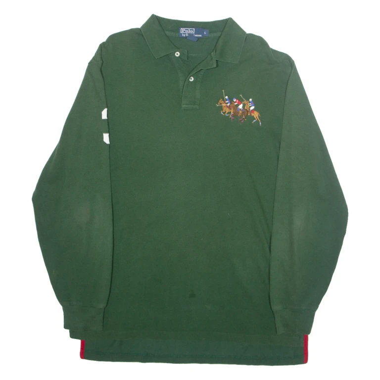 POLO RALPH LAUREN Mens Polo Shirt Green Long Sleeve L
