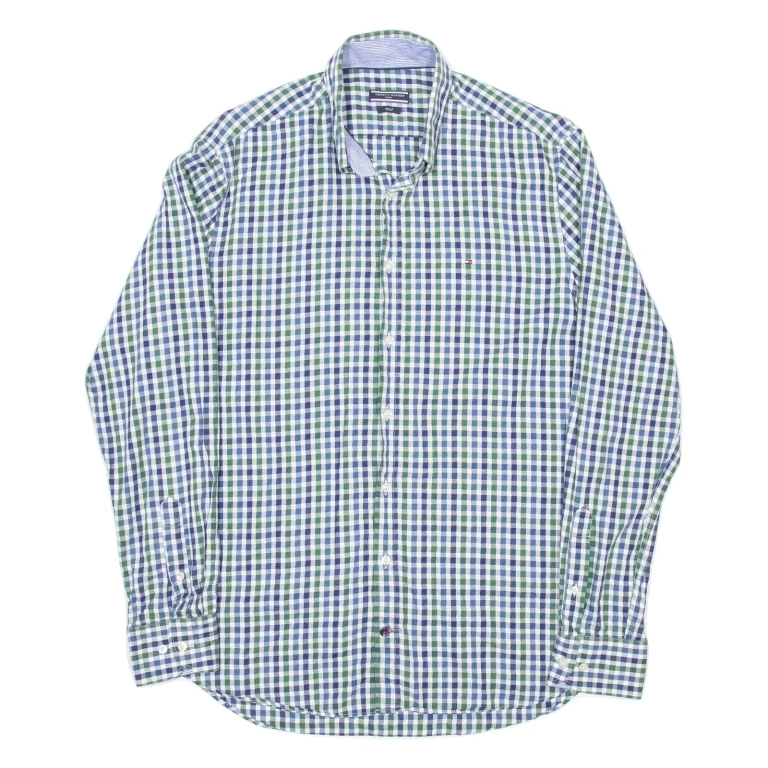TOMMY HILFIGER Mens Shirt Green Gingham Long Sleeve XL