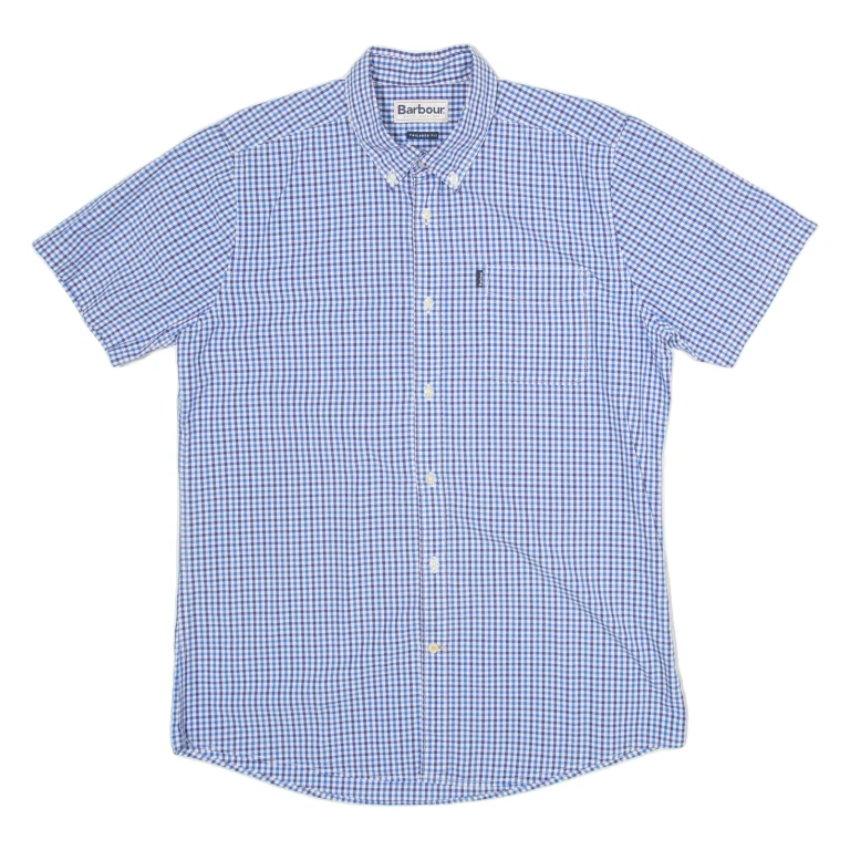BARBOUR Tailored Fit Mens Shirt Blue 80s Gingham M