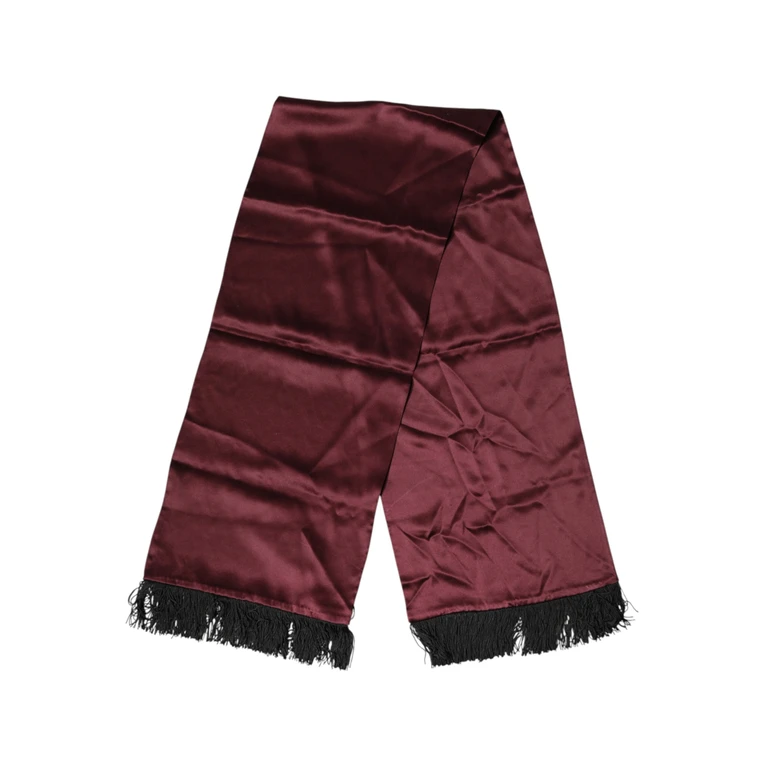 Dolce & Gabbana Maroon Silk Satin Fringes Neck Foulard Scarf - Men