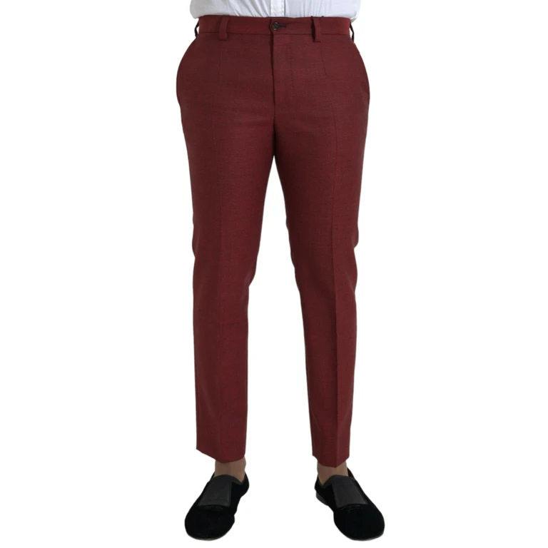 Dolce & Gabbana Maroon Wool Men Skinny Dress Pants Virgin - Men