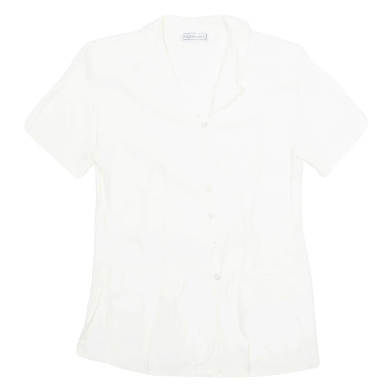IMPRESSIONS Petite Womens Blouse Shirt Cream Collared 90s S