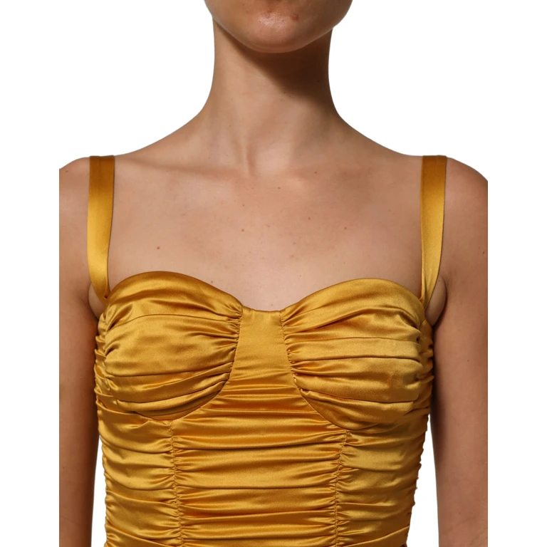 Dolce & Gabbana Gold Silk Ruched Bodycon Sheath Midi Dress Elastane - Women