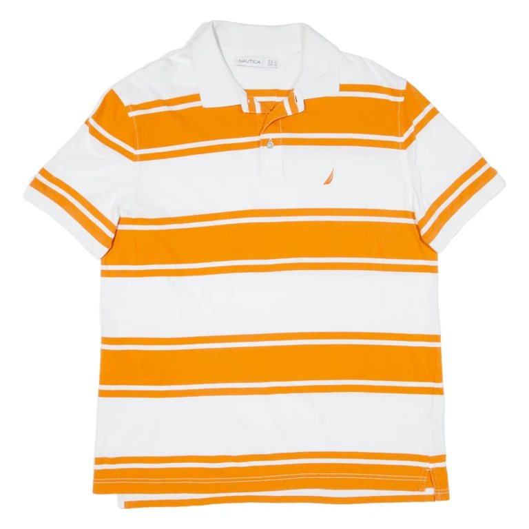 NAUTICA Mens Polo Shirt Orange Striped L